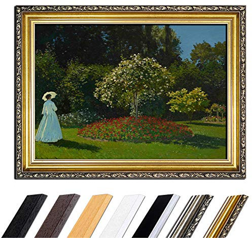 Bild mit Rahmen - Claude Monet Frau im Garten 50x40 cm - Gerahmtes Leinwandbild Alte Meister - Antiker Rahmen Gold Barock, Klassisch