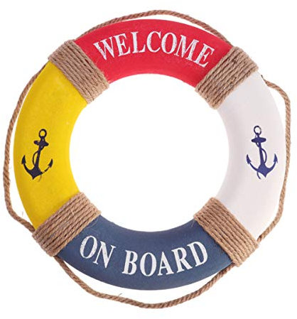 Amosfun Rettungsring Deko Vintage Nautische Willkommen Schild Schaumstoff Welcome on Board Reifen für Weihnachten Neujahr Party Türdeko Fensterdeko Wanddeko 40cm Rot Gelb