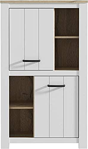 Forte Elara Schrank mit 2 Türen, Holzwerkstoff, Weiß Matt / Bianco Eiche, 86,7 x 143,7 x 42,2 cm