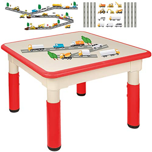 Kindertisch/Tisch - höhenverstellbar - Größen & Motiv & Farbwahl - Auto & Fahrzeuge Baustelle/rot - 1 bis 8 Jahre - Plastik - für INNEN & AUßEN - Kindermö..