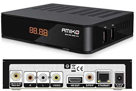Décodeur satellite Ultra HD 4K compatible avec Tivusat et TV Suisse Italienne Amiko Mini DVB-S2