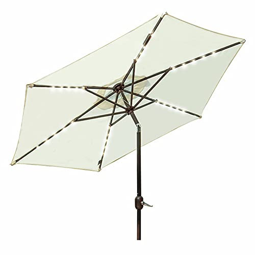 CYY Parasol de Jardin de 2.5m avec 30 Lumières LED Solaires et 6 Nervures,Parasol de Extérieur avec Bouton Poussoir Inclinable et Manivelle,pour Terrasse Balcon Plage Piscine