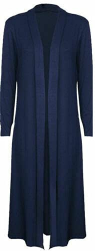 Urban Fashion Ladies Maxi Long Length Boyfriend Women Cardigan Collared Top Long Full Sleeve Floaty Duster Jacket Coat Blazer (Navy Blue, Numeric_14)