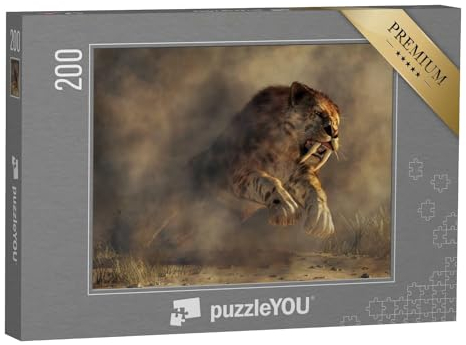 puzzleYOU: Puzzle 200 Teile „Digitale Kunst: EIN riesiger Smilodon, der König der Raubtiere“ – aus der Puzzle-Kollektion Fabel, Dinosaurier, Tiere aus Fantasy & Urzeit
