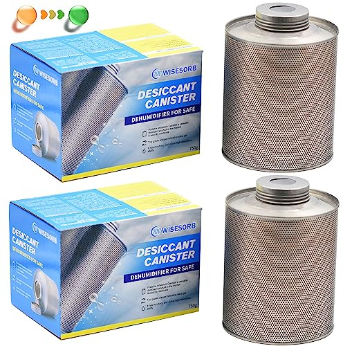 Wisesorb 750 Grams Gun Safe Dehumidifier, 2 Pack Reusable Canister Desiccant Dehumidifier, Rechargeable 1.65 Lbs Indicating Silica Gel Orange to Green