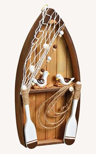 Meinposten Boot Wanddeko Schiff braun Holz maritim Wandbild Wandbehang Strand Beach 26x13cm