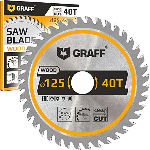 125 mm Winkelschleifer Sägeblatt für Holz, Sperrholz, Laminat, Trockenbau, Kunststoff – 40 Zähne Sägeblatt kompatibel mit Tauchsäge & Kreissäge – Kreissägeblatt zum Schnitzen, Schneiden, Formen GRAFF