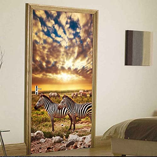 JGCAI 3D Türaufkleber Türtapete Selbstklebend Tierisches Zebra Türposter Tapete 90x200cm wasserdichte Fototapete Abnehmbare Tapete Vinyl Tür Aufkleber Innentür Schlafzimmer Badezimmer