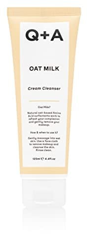 Q+A Nettoyant à la crème de lait à l'avoine, crème hydratante nettoyante pour le visage, développée avec un triple mélange d'ingrédients d'origine d'avoine pour éliminer délicatement le maquillage et