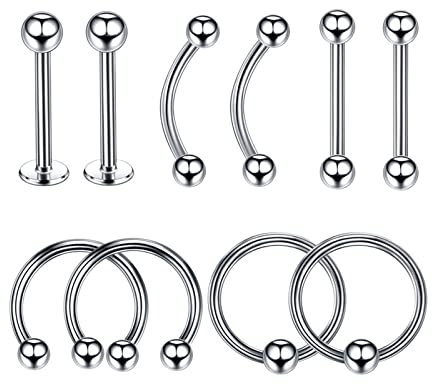 Mesnt 10Stck Knorpel Ohrringe Herren, 16G Helix Piercing aus EdelstahlC-Form und Hoop-Piercing-Set Silber 1.2x8MM