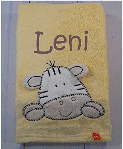 BotoBaby® - Babydecke mit Namen und Geburtsdatum - Geschenk Taufe Geburt ★ (Gelb - Zebra)