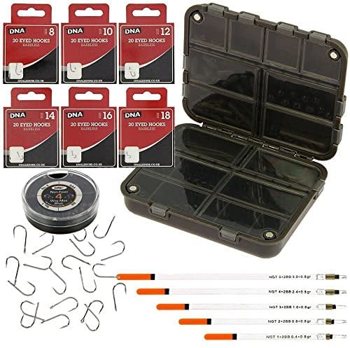 DNA 120 Barbless Eyed Hook with Bit Box Floats and 4 Way Mini Tackle Carp Coarse Fishing