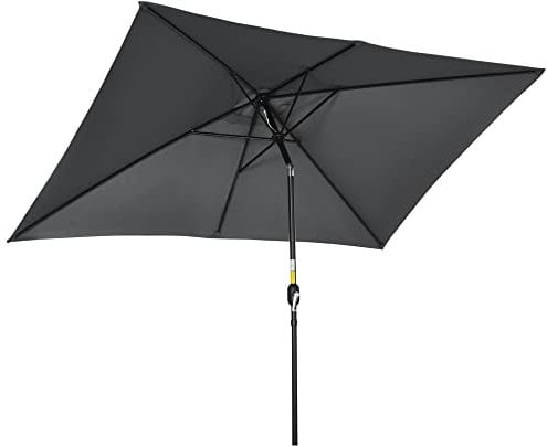 Outsunny 3x2m Patio Parasol Garden Umbrellas Canopy with Aluminium Tilt Crank Rectangular Sun Shade Steel, Black