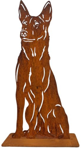 Terma Stahldesign Rost Hund Malinois Lebensgroß Handmade Germany tolle Gartendeko aus Metall Figur deko Geschenk Rostfigur Garten deko Gartenfigur, hundegrab deko