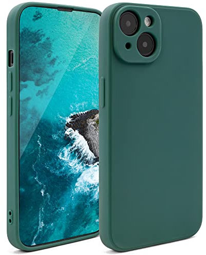 Moozy Minimalist Series, Cover in Silicone per iPhone 14, Verde Scuro - Custodia per Cellulare Finitura Opaca, Sottile e Morbida in TPU Case Cover
