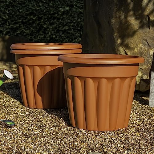 Wham 3x 50cm Vista Plastic Planter, Round Garden Plant Pot, Large Floor Pot (50cm, 42L, Pack of 3) Indoor/Outdoor, Made in UK (Terracotta)