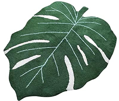 Tapis de Salle de Bain Feuille de Monstera, Tapis de Bain Antidérapant en Forme de Feuille de Plante, Tapis de Salle de Bain Vert Doux Tapis de Sol pour Paillassons Douche Fête(80x120CM)