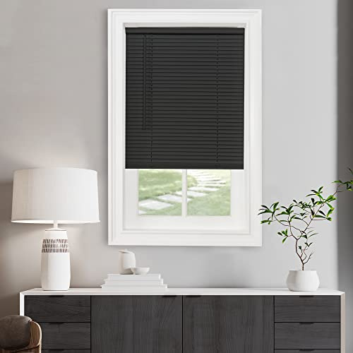 Cordless Light Filtering Mini Blind - 27 Inch Width, 48 Inch Length, 1 Slat Size - Black - Cordless GII Morningstar Horizontal Windows Blinds for Interior by Achim Home Decor