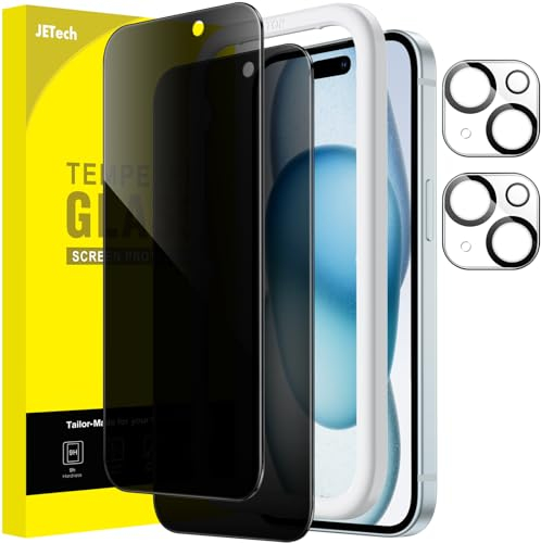JETech Verre Trempé Anti-Espion pour iPhone 15 Plus 6,7 Pouces avec Caméra Protecteur, Kit Outil d'Installation Facile, Film Protection Écran, 2 Pièces Chacun