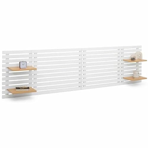 IDMarket - Tête de lit Suspendue en Lattes AVA 240 cm Bois Blanc et étagères façon hêtre