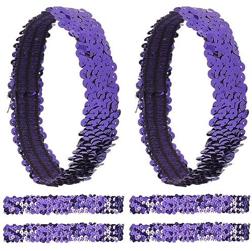 GORGECRAFT 12-Teiliges Pailletten-Stirnband Elastisch Leuchtend Dehnbar Glitzernd Modisch Verstellbares Haarband Zubehör-Set Für Damen Sport Tanz Party Teams Geschäft (Lila)