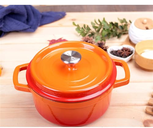 Casserole Dishes,Dutch Oven Enamel Cast Iron Pot, Mini Lightweight Casserole Dish with Lid, Non-Stick Round Household Stew Durable Pot Cook,Orange,26cm