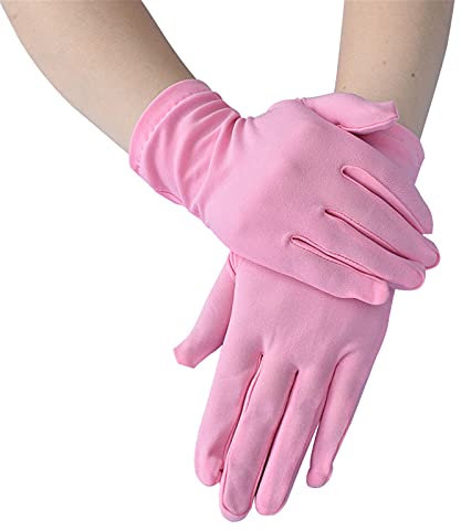 Coppia di guanti da sposa con bellissimi ricami di perle, guanti da cena, guanti da sposa, costume da danza del ventre (rosa #1, taglia unica)