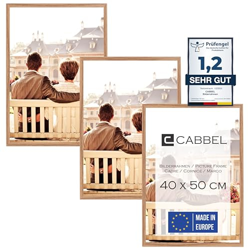 CABBEL Dreierpack (3 Stk.) Bilderrahmen 40x50 cm MDF Holz-Rahmen in Eiche | mit bruchsicherem Plexi-Glas/Modern