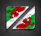 2 x 55mm Waving Wales Flag Corner Number Plate Stickers - HIGH GLOSS DOMED GEL