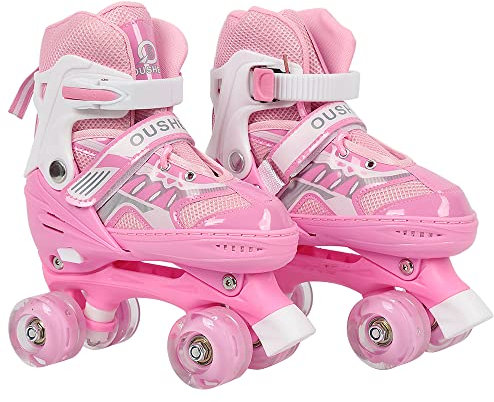 Patins à Roues Alignées RéglablesPatins à roulettes pour Filles et Enfants de 3 à 12 Ans avec Roues, 4 réglables pour débutants, pour débutants - Cadeau de Noël et d'anniversaire-S-Rose