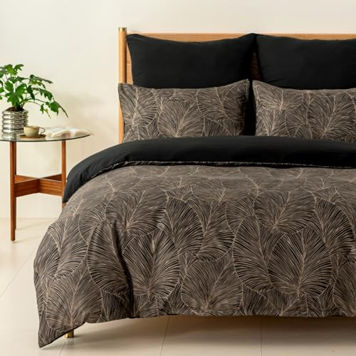 Tokokimo Bettwäsche 200x200 3teilig - Bettwäsche-sets mit 2 Kopfkissenbezüge mit Reißverschluss 80x80 cm - Tropisches Blatt Muster Mikrofaser Bettbezug für Doppelbetten mit Reißverschluss, Dunkelbraun