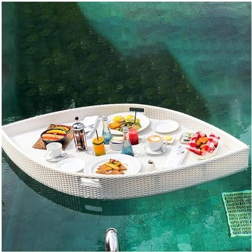 VBVARV Schwimmender Tabletttisch Pool, 80 X 60 cm GroßE Schwimmende Poolwanne, Serviertablett Rattangeflecht, Schwimmendes Tablett Servieren GeträNken Am Pool, Brunch, Essen Auf Dem Wasser,A