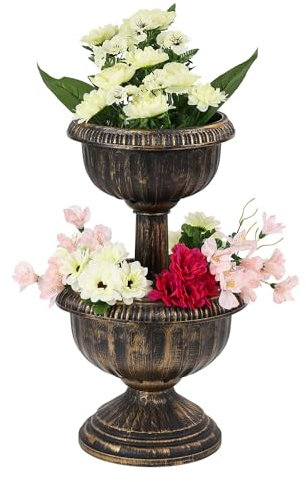 Taylor & Brown 2 Tier Antique Bronze Effect Flower Fountain Planter Pot Display Stand with Stable Base for Outdoor Garden, Balcony, Terraces, Patio and Decking