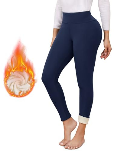 Vorvowry Legging Polaire Femme Hiver Chaud Thermique Pantalon Taille Haute Élastiques Doublé Polaire Leggings Femme pour Exercice de la Vie Quotidienne XXL Bleu Marine