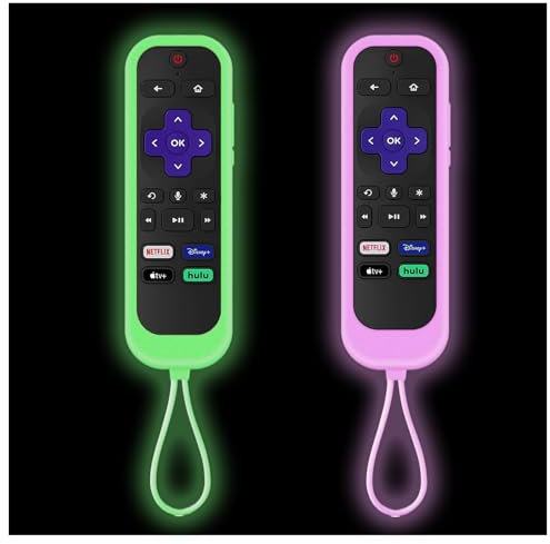 Taiyiluo Silikon-Controller-Abdeckung für Onn Roku TV-Fernbedienung, leuchtet im Dunkeln, kompatibel mit Hisense TCL Roku Steaming Stick Express-4K-Fernbedienung, 2 Stück