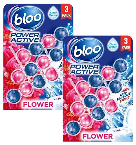 Bloo Power Active Toilet Rim Block Fresh Flowers - Toilet Fresheners And Cleaners - Toilet Cleaner Limescale Remover, Toilet Cleaner For Dirt Protection, Toilet Block, 2 Pack + Free Cheeroo Magnet