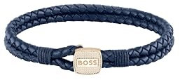 BOSS Jewelry Braccialetto da uomo Collezione SEAL con Pelle Blu e Chiusura in Acciaio Inossidabile Oro Rosa - 1580668M