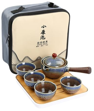 SHOWERORO Té Portátil Automático De Cerámica con Bandeja y Bolsa De Viaje Set Multifuncional para Exteriores y Oficina para Amantes del Té y Viajes