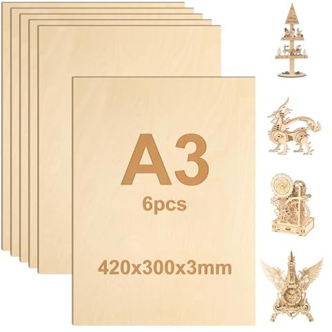6 Piezas De Contrachapado A3, Paneles De Contrachapado 420X300X3 MM, LáMinas De Madera Fina De Tilo, Ideales Para Manualidades De Bricolaje, Grabado Y Modelismo Para Proyectos Creativos Y Precisos