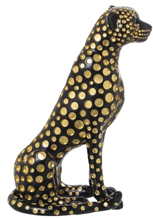 FIGURA RESINA LEOPARDO NEGRO/DORADO_17X30X44CM