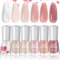 DMQ Jelly Nail Polish Sets, 6 Colors Sheer Milky White Nude Pink Nail Varnish Kit, Quick Dry Translucent French Manicure Glitter Nail Paint Gel for Women Nail Art DIY Home - No Need UV/LED Lamp