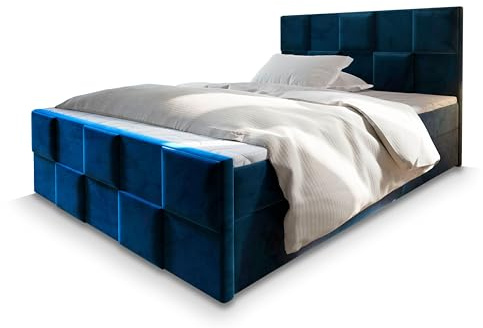 Masseno Boxspringbett Mona 160x200 cm Komplett-Set mit Matratze und Topper, Polsterbett mit Zwei Bettkästen -Blau, Kronos 09