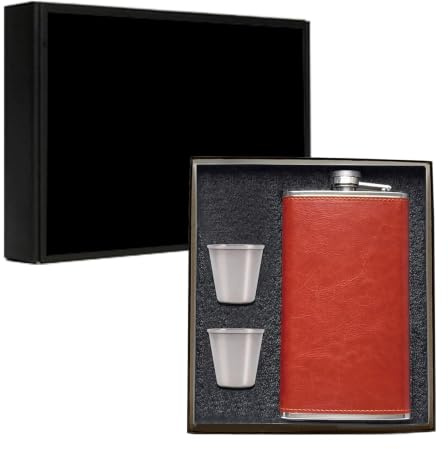 12oz Hip Flask for Liquor, Leather Wrapped Flask Alcohol with Shots, Brown | Leak Proof, Stainless Steel, Pocket Whiskey Flask for Hiking, Camping, Great Birthday Christmas Gift for Men