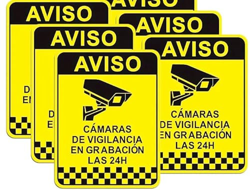Placas Adhesivas de Videovigilancia (Paquete de 7) – Señal de Advertencia en Español “Zona Videovigilada 24H” – Tamaño 16 x 21 cm – Para Uso en Hogares, Negocios y Espacios Públicos