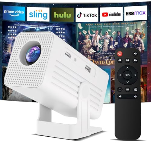 【Built-in App】Polaring Mini Projector, Smart 4K Projector with WiFi and bluetooth 1080P Support, Auto Keystone Correction，90° Rotating Adjustment，Compatible with phone, TV Stick , HDMI, USB