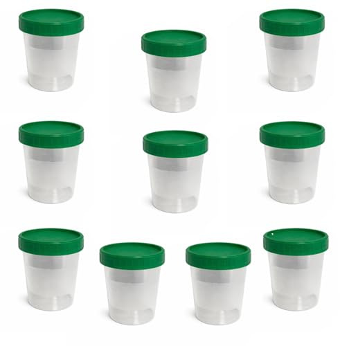 10 Urinbecher mit Schraubdeckel Probenbecher, Probenbehälter, auslaufsicher, Füllmenge 125 ml, Aufbewahrungsbecher, graduiert 20 ml bis 100 ml, Polypropylen (PP), Probensammelbehälter