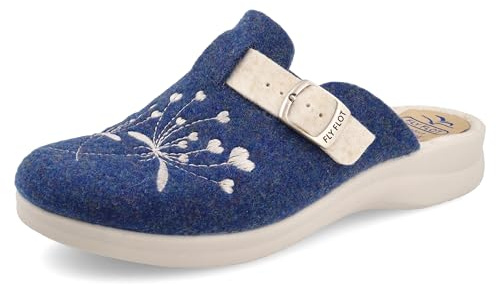 Fly Flot Damen Ciabatta Donna in Pet Riciclato Con Fibbia Regolabile, Sottopiede in Panno, Suola in Poliuretano 3cmHausschuh