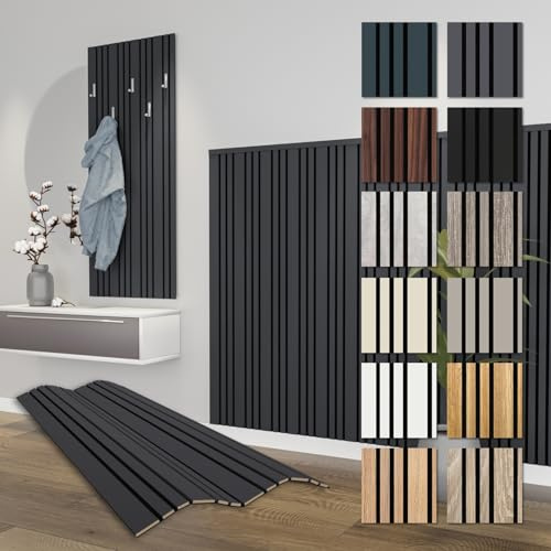 HEXIM Akustikpaneele 6 Stück 138,5x60cm Holz Mila - flexible Holzpaneele Platten Wandpaneele Wanddeko Wand Kombipaneel Wandverkleidung Schalldämmung Akustikfilz anthrazit (4.98m² Black Lead)