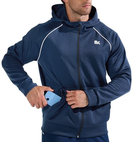 BROKIG Fitness Sportjacke Herren Hoodie mit Doppeltasche | Zip Hoodie Herren, Gym Workout Trainingsjacke Herren, Slim Fit Laufjacke Outdoor Fahrradjacke