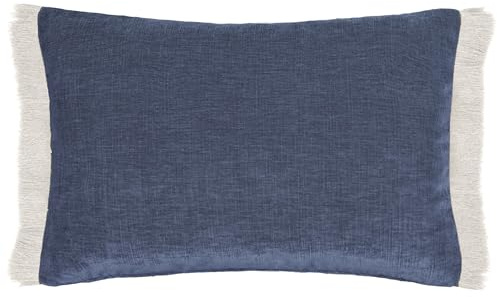 Voyage Maison Isernia Feather Filled Cushion – Luxury Chenille Fringed Edge Decorative Pillow (Denim - 40x60cm)